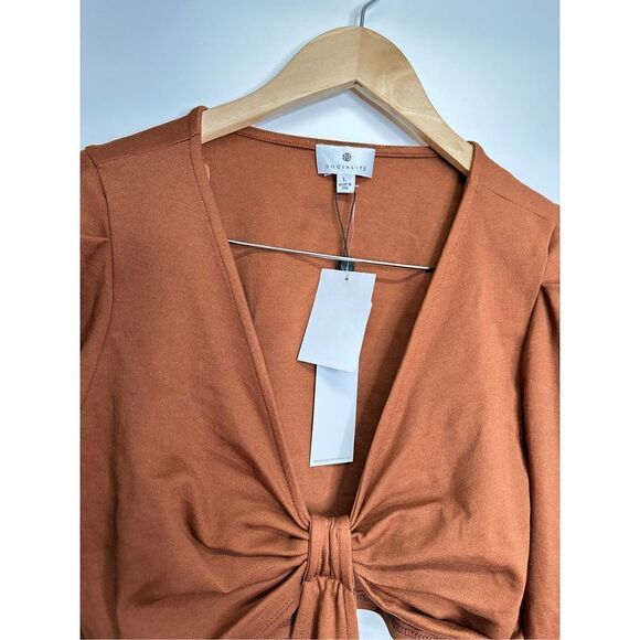 SocialiteâDress Womens Cut Out Puff Sleeve Bodycon Mini Brownâ Size LargeâNWT - Picture 4 of 6